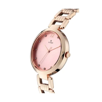 Titan Sparkle Pink Dial Analog Stainless Steel Strap watch for Women
