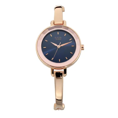 Titan Quartz Analog Champagne Dial Stainless Steel Strap Watch for Women
