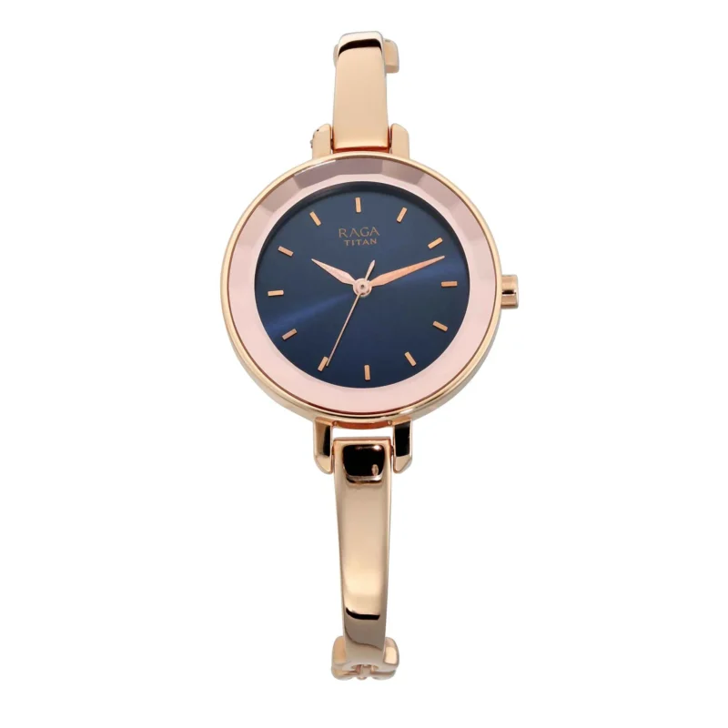 Titan Quartz Analog Champagne Dial Stainless Steel Strap Watch for Women