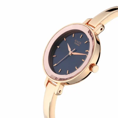 Titan Quartz Analog Champagne Dial Stainless Steel Strap Watch for Women