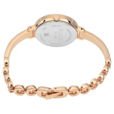 Titan Quartz Analog Champagne Dial Stainless Steel Strap Watch for Women