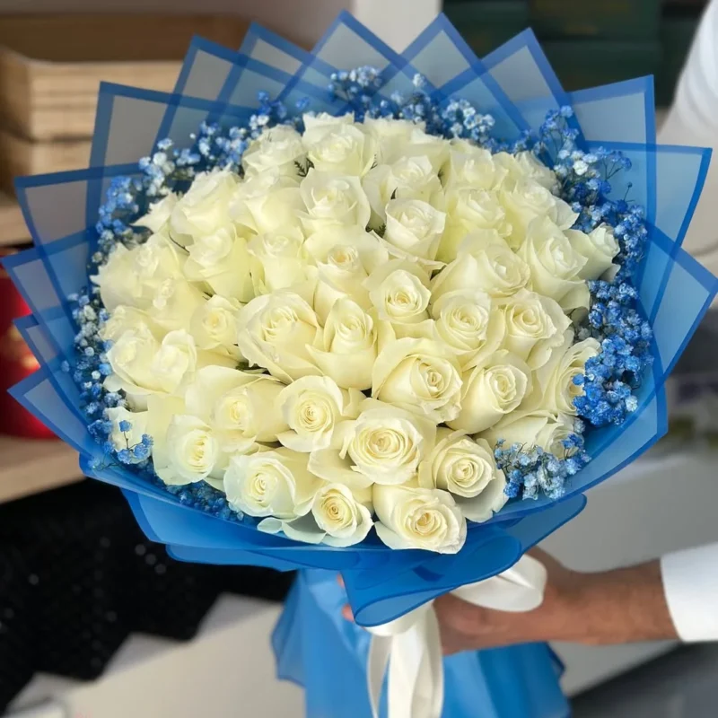 50 Imported White Rose Bouquet – Premium Flower Delivery in Dhaka