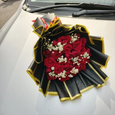 25 Red Rose Bouquet with Gypsy