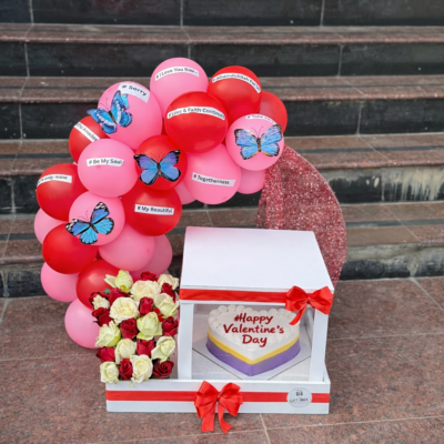 A Promise Wrapped in Love – Roses, Cake & Balloon Arch