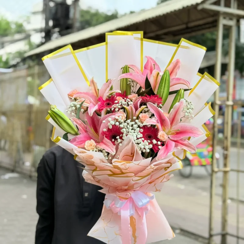 Mixed Flower Bouquet with Pink Lilies & Gerberas
