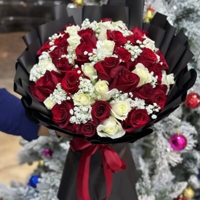 Red & White Rose Bouquet – Premium Flower Delivery in Dhaka
