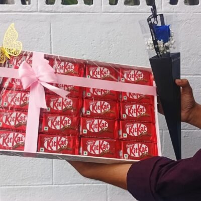 KitKat Chocolate Gift Box with Blue Rose