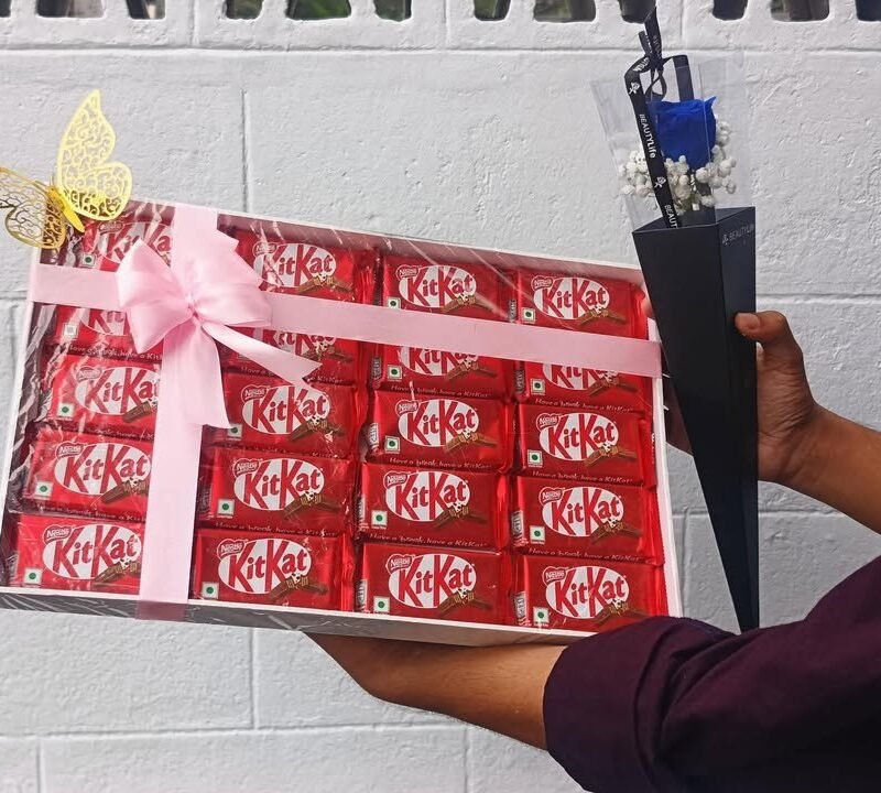 KitKat Chocolate Gift Box with Blue Rose