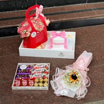 Cake & Mixed Flower Chocolate Gift Set