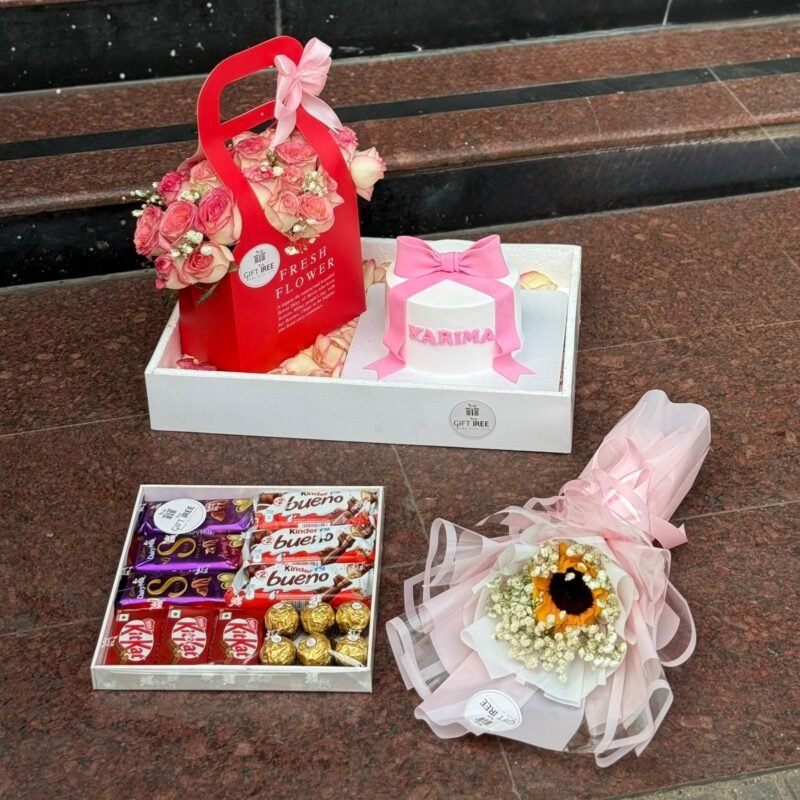 Cake & Mixed Flower Chocolate Gift Set