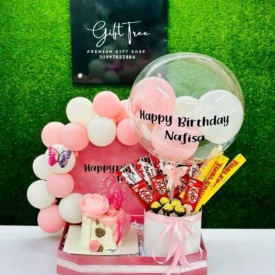 Pink Theme Cake with Chocolate Collection & Bubble Balloon