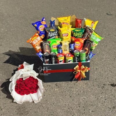 Ultimate Snacks & Red Rose Bouquet