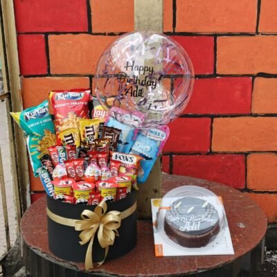 Snack & Candy Box with Chocolate Cake & Birthday Balloon
