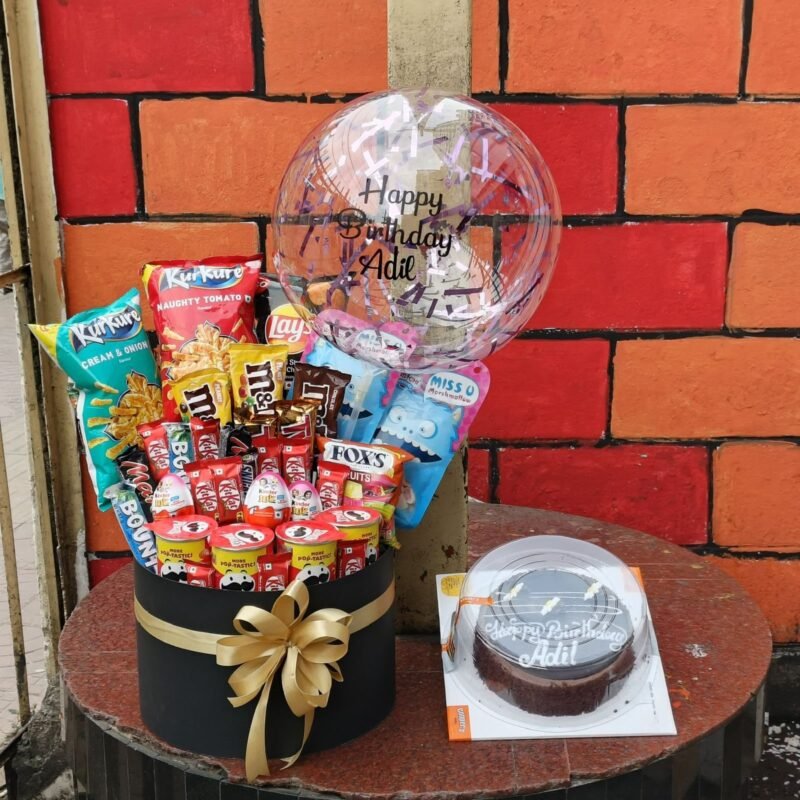 Snack & Candy Box with Chocolate Cake & Birthday Balloon