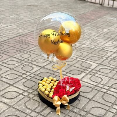 Ferrero Rocher & Red Roses Heart Box with Personalized Balloon