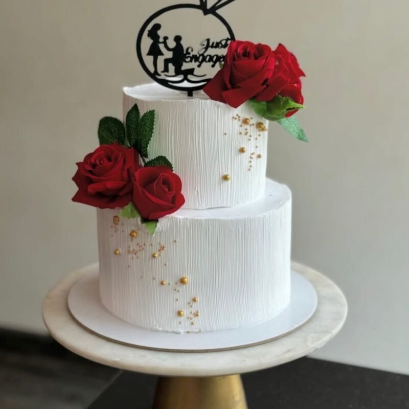 Two-Tier Engagement Cake with Red Roses 7 pound
