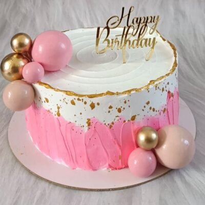 Pink & Golden Sphere Birthday Cake Topper Set (1kg)