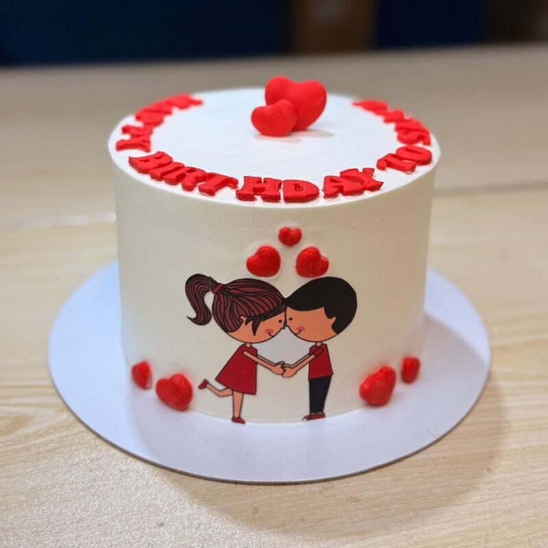 Red Heart Cake Topper Set with Illustrated Couple (1kg)