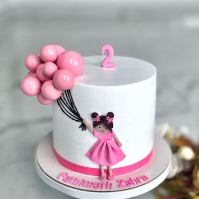Pink Balloon Cake Topper Set with Illustrated Girl & Number 2 Candle (1kg)