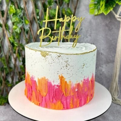 Pink & Orange Abstract Birthday Cake 1kg