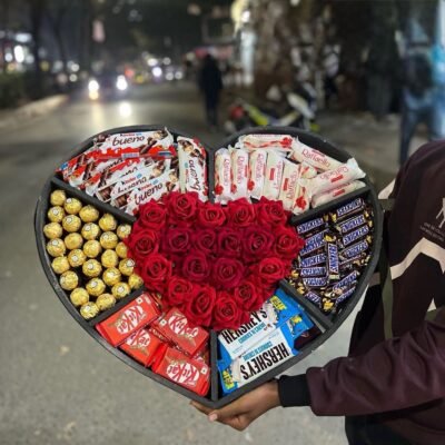 Heart-Shaped Rose & Mixed Chocolate Platter