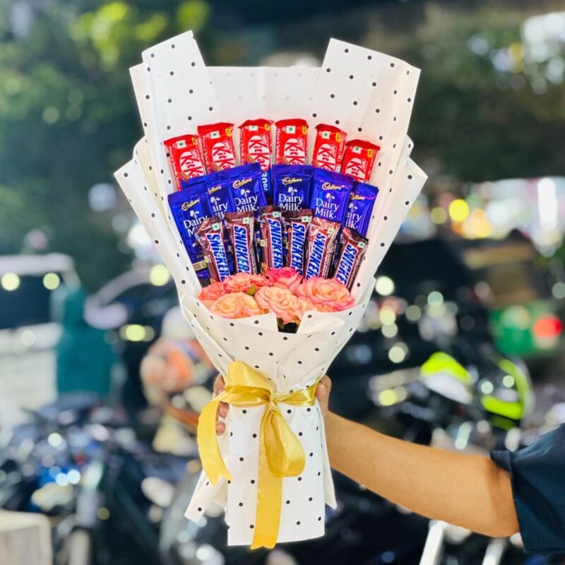 KitKat, Dairy Milk & Snickers Bouquet with Roses