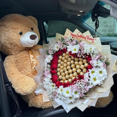 Teddy Bear & Ferrero Rocher Rose Bouquet