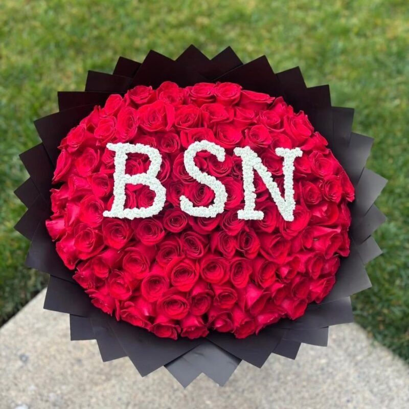 Red Rose Bouquet with White Flower Initials