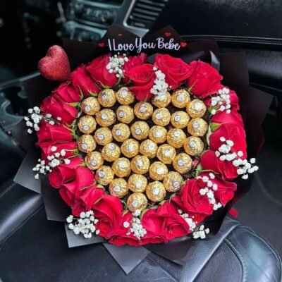 Red Rose Heart Bouquet with Ferrero Rocher