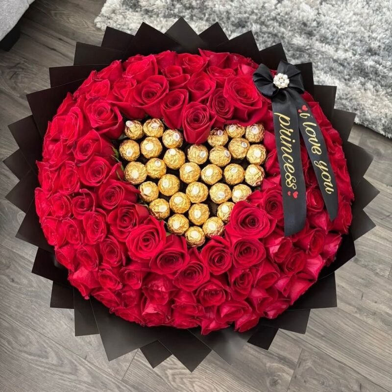 Classic Red Rose & Chocolate Heart Bouquet