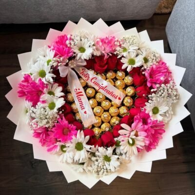 Mixed Floral Bouquet with Ferrero Rocher Heart