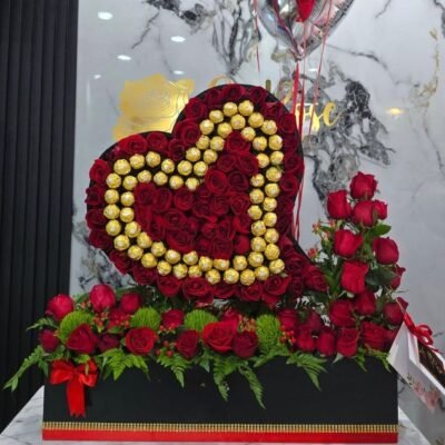 Luxury Red Rose Heart Box with Chocolates