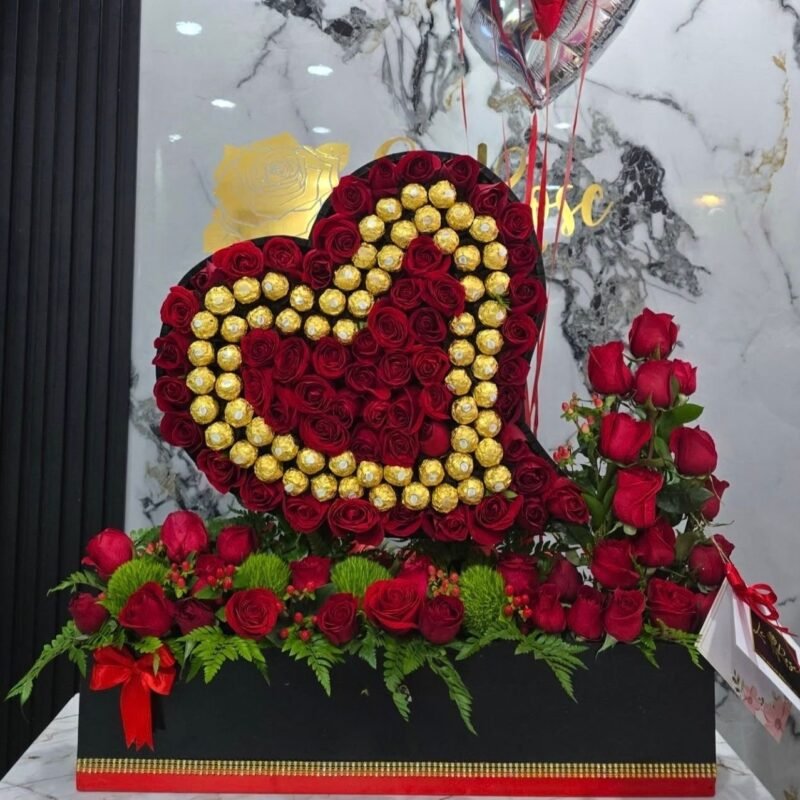 Luxury Red Rose Heart Box with Chocolates