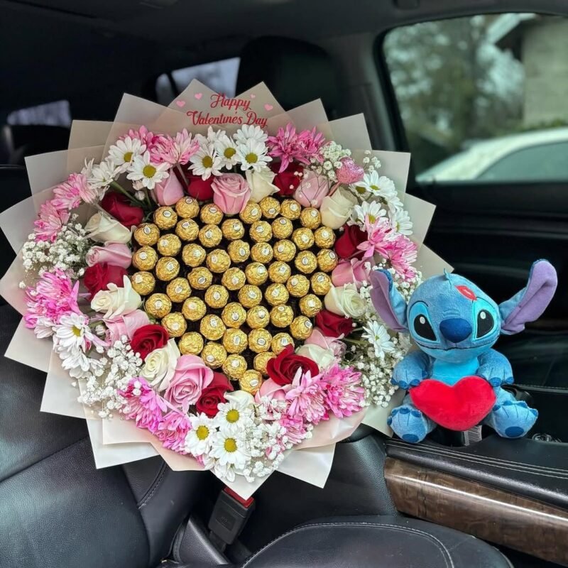 Stitch Plush with Mixed Flower & Chocolate Bouquet